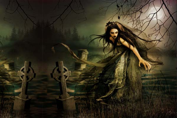 Баньши в виде девушки на кладбище