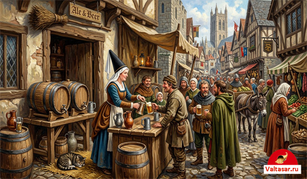торговля пивом на улице в средние века