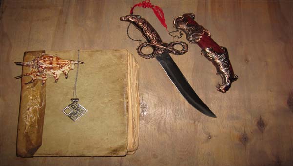 книга, ракушка и кинжал