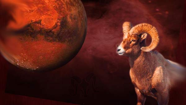 Овен на фоне планеты Марс