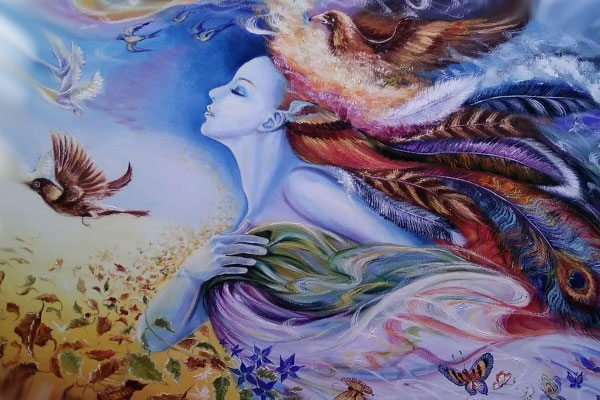 девушка и птица абстракция