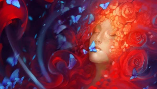 абстракция - женщина и бабочки
