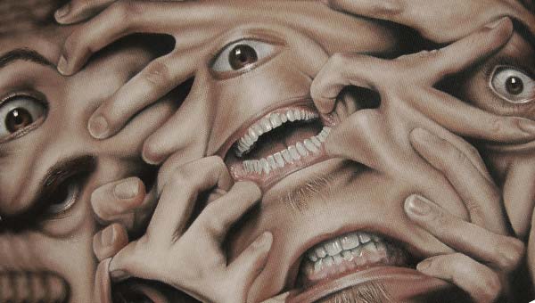 абстракция - руки, лица и глаза