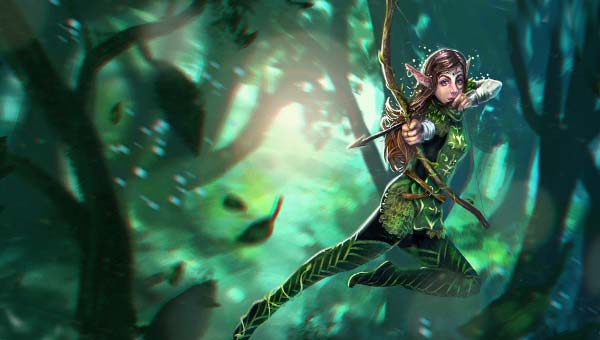 девушка эльф в лесной чаще