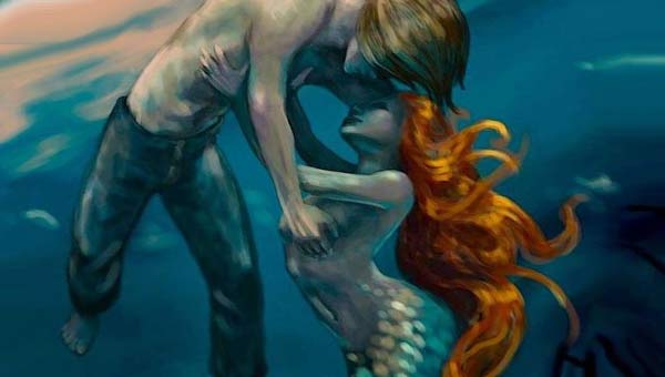 русалка обнимается с парнем