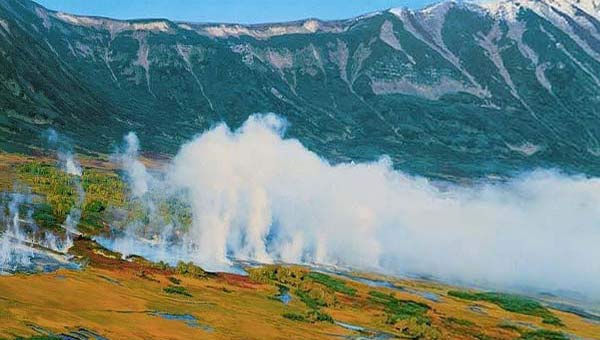 горный пейзаж, гейзеры