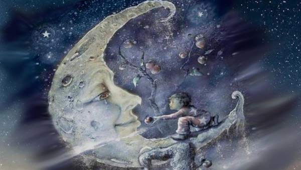 ребенок и Луна, абстракция