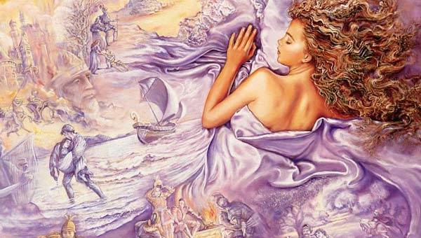 спящая девушка на сиреневом покрывале