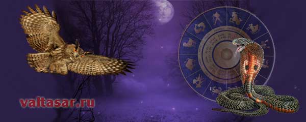 сова, змея, Зодиак и Луна