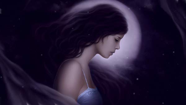 девушка на фоне Луны