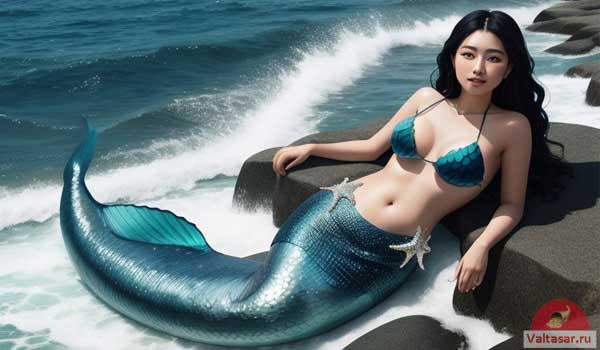 девушка русалка на берегу