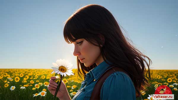 девушка с ромашкой на поле