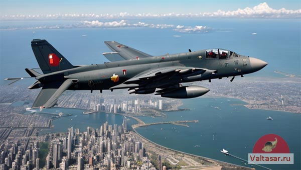 военный самолет над городом