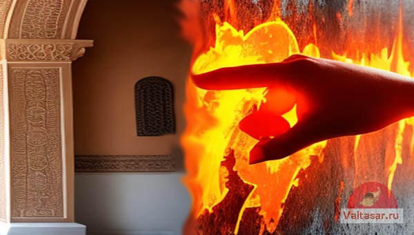 огненная рука чертит на стене