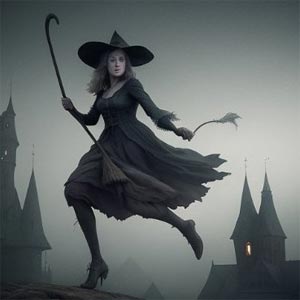 ведьма на фоне замка