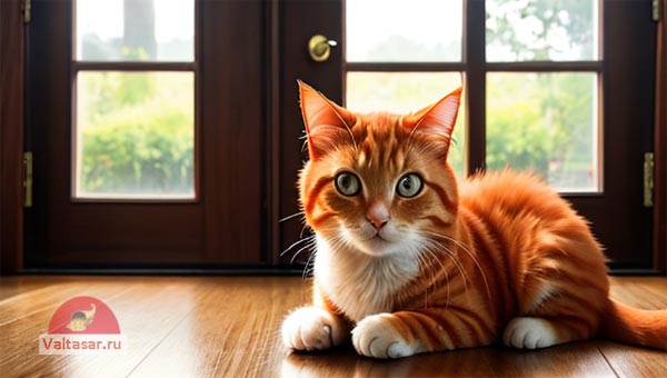 рыжий кот перед дверью
