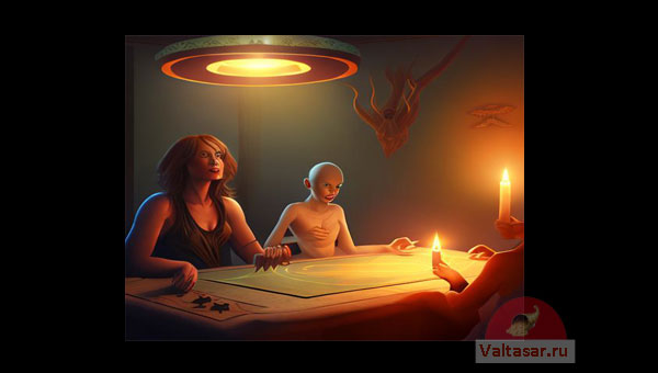 спиритический сеанс, люди за столом