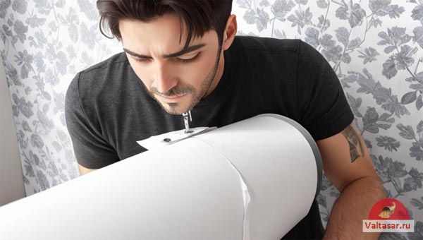 парень клеит виниловые обои