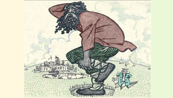 крестьянин стоит на одной ноге