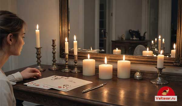 медиум у зеркала, свечи