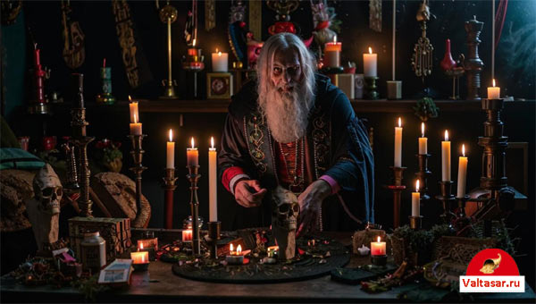 маг за работой, алтарь, заклинание