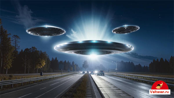 летающая тарелка над шоссе