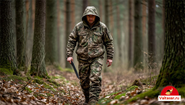 охотник идет по лесу