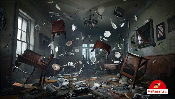 полтергейст, вещи летают по воздуху