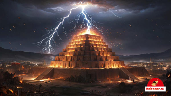 молния ударяет в Вавилонскую башню