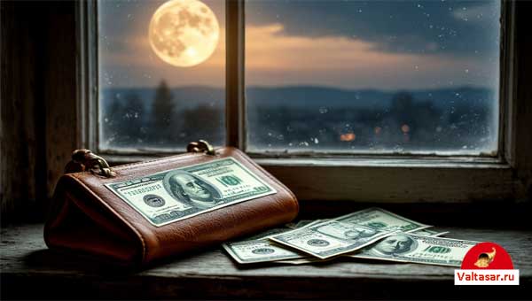 деньги лежат на окне в лунном свете