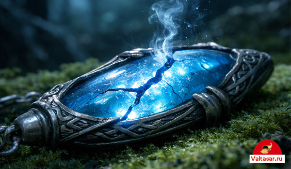 треснувший талисман с синим камнем
