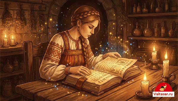 ведунья читает книгу