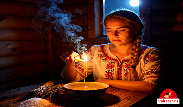 девушка славянской внешности жжет свечу