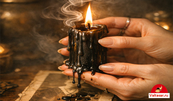 зажженная черная свеча для колдовского обряда